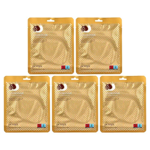 Petitfee, Paquete de mascarillas de belleza de hidrogel de oro y baba de caracol, 5 láminas, 30 g (1,05 oz) cada una