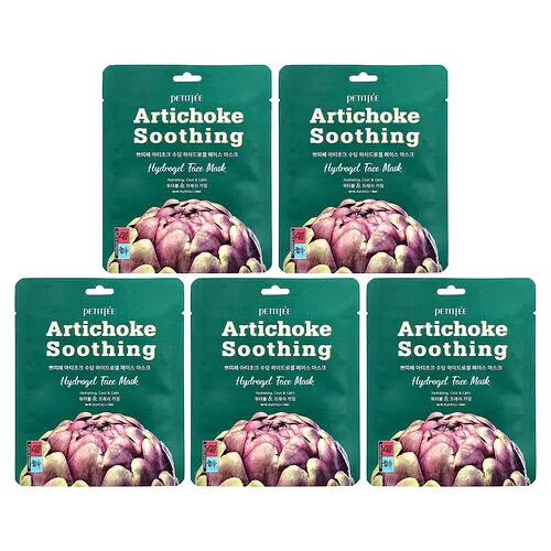 Petitfee, Artichoke Soothing, Mascarilla facial de belleza con hidrogel, 5 hojas, 32 g (1,12 oz) cada una