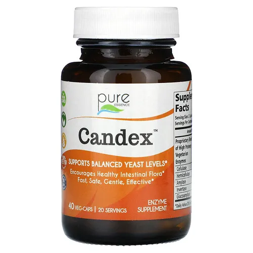 Pure Essence, Candex, Suplemento enzimático, 40 cápsulas vegetales