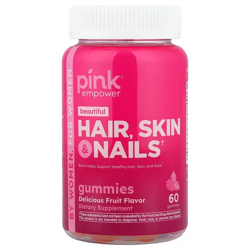 Pink, Belleza, Gomitas para el cabello, la piel y las uñas, Fruta deliciosa, 60 gomitas