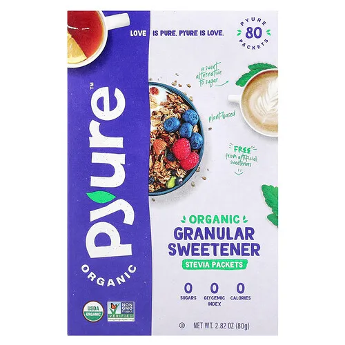Pyure, Endulzante orgánico granular, Estevia, 80 sobres, 1 g (0,035 oz) cada uno