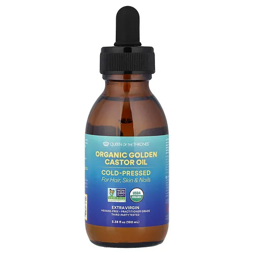 Queen of the Thrones, Aceite de ricino dorado orgánico prensado en frío, 100 ml (3,38 oz. líq.)