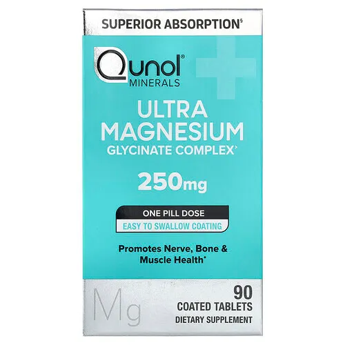 Qunol, Ultracomplejo de glicinato de magnesio, 250 mg, 90 comprimidos recubiertos
