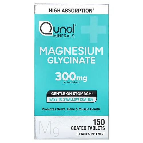 Qunol, Glicinato de magnesio, 150 comprimidos recubiertos (150 mg por comprimido)