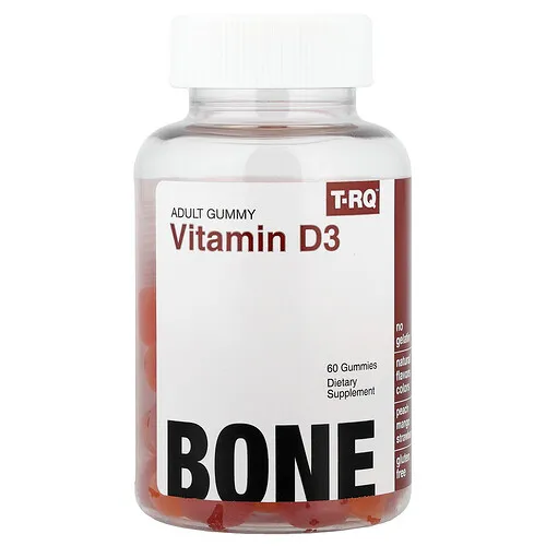 T-RQ, Gomitas para adultos, Vitamina D3, Melocotón, mango, fresa, 60 gomitas (25 mcg por gomita)