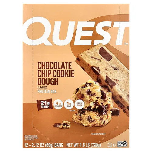 Quest Nutrition, Barra de proteínas, masa para galletas con trocitos de chocolate, 12 barras, 2.12 oz (60 g) c/u