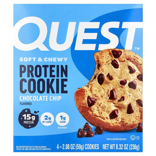 Quest Nutrition, Galleta proteica, Chispas de chocolate, Paquete de 4, 59 g (2,08 oz) cada una
