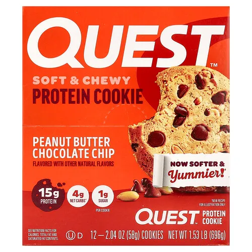 Quest Nutrition, Galleta proteica, Mantequilla de maní y chips de chocolate, 12 galletas, 58 g (2,04 oz) cada una