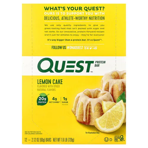 Quest Nutrition, Barrita proteica, Pastel de limón, 12 barritas, 60 g (2,12 oz) cada una