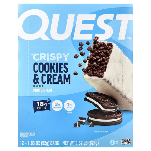 Quest Nutrition, Barrita proteica, Galletas y crema crujientes, 12 barritas, 52 g (1,83 oz) cada una