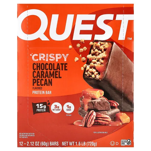 Quest Nutrition, Barrita proteica, Chocolate, caramelo y pacanas crujientes, 12 barritas, 60 g (2,12 oz) cada una