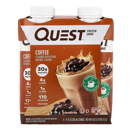 Quest Nutrition, Batido de proteínas, Café, 4 batidos, 325 ml (11 oz. líq.) cada uno