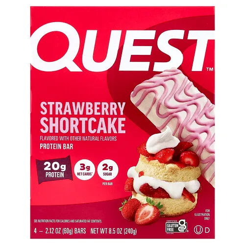 Quest Nutrition, Barrita proteica, Tarta de fresas, 4 barritas, 60 g (2,12 oz) cada una