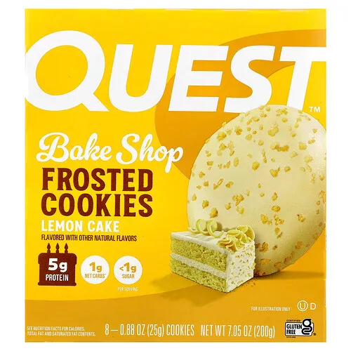Quest Nutrition, Bake Shop, Galletas heladas, Pastel de limón, 8 galletas, 25 g (0,88 oz) cada una