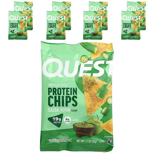 Quest Nutrition, Chips de proteína estilo tortilla, Salsa verde, 8 bolsas, 32 g (1,1 oz) cada una