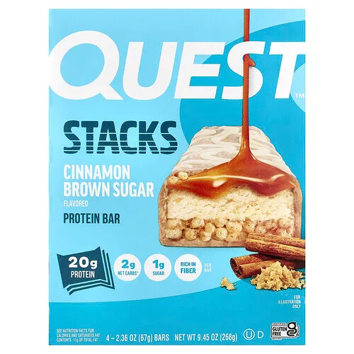 Quest Nutrition, Stacks, Barrita proteica, Canela y azúcar moreno, 4 barritas, 67 g (2,36 oz) cada una