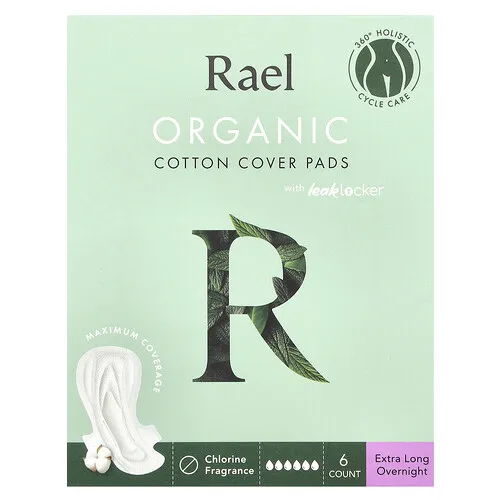 Rael, Almohadillas protectoras de algodón orgánico, Extralargas para pasar la noche, 6 unidades