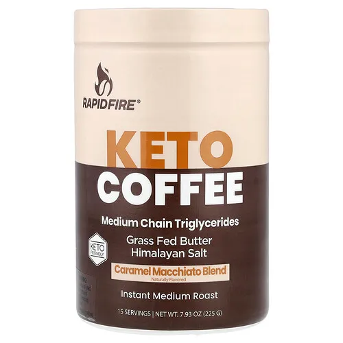 RAPIDFIRE, Café cetogénico, Instantáneo, Tostado medio, Caramelo macchiato, 225 g (7,93 oz)