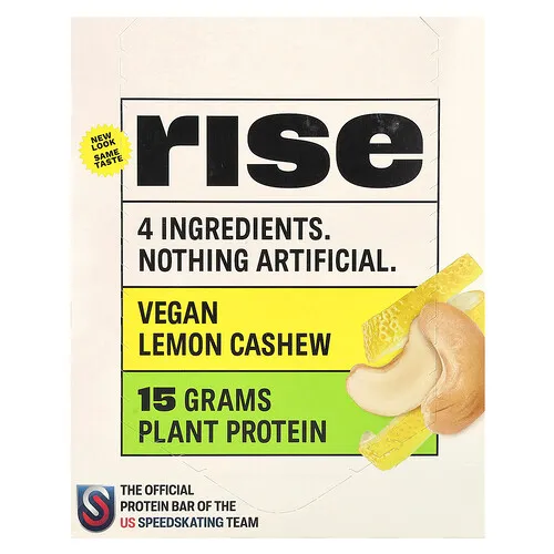 Rise Bar, Barrita proteica, Anacardo y limón, 12 barritas, 60 g (2,1 oz) cada una