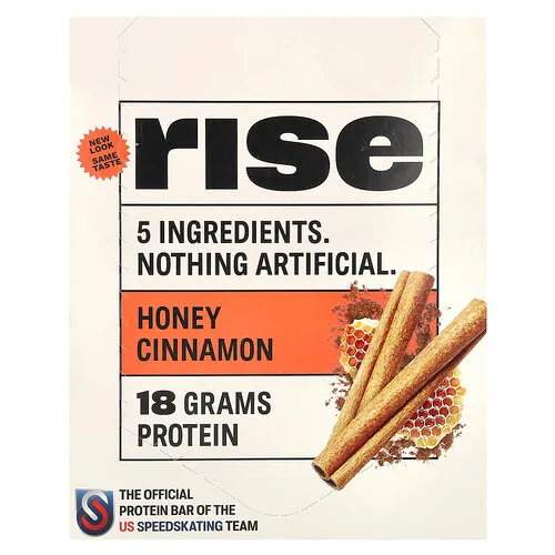 Rise Bar, Barrita proteica, Miel y canela, 12 barritas, 60 g (2,1 oz) cada una
