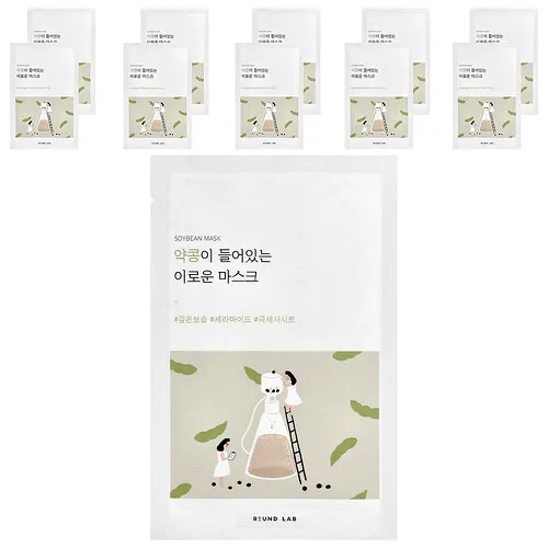 Round Lab, Mascarilla de belleza de soya, 10 mascarillas en lámina, 27 ml (0,91 oz. líq.) cada una