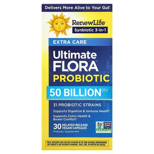 Renew Life, Suplemento probiótico Ultimate Flora™, 30 cápsulas veganas de liberación retardada