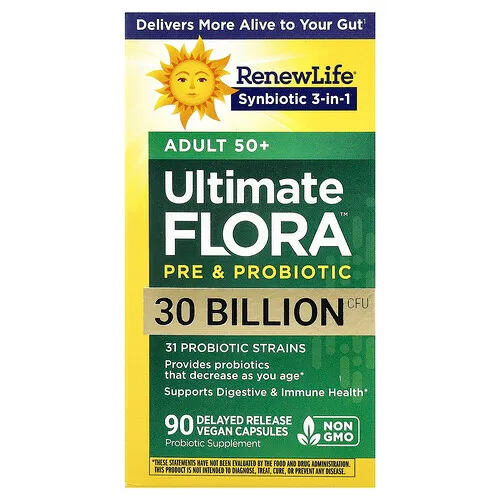 Renew Life, Ultimate Flora™, Prebióticos y probióticos, Adultos mayores de 50 años, 90 cápsulas veganas de liberación retardada