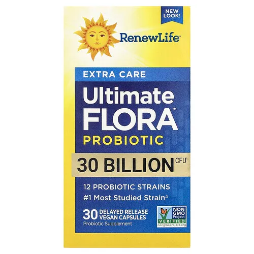Renew Life, Ultimate Flora™, Suplemento probiótico de cuidado extra, 30.000 millones de UFC, 30 cápsulas veganas de liberación retardada