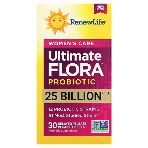 Renew Life, Ultimate Flora™, Suplemento probiótico para el cuidado de la salud de la mujer, 25.000 millones de UFC, 30 cápsulas veganas de liberación retardada