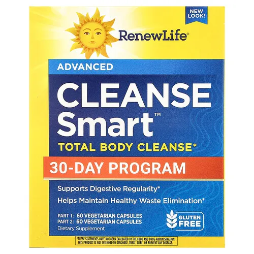 Renew Life, Limpieza corporal total Cleanse Smart™, 2 frascos, 60 cápsulas vegetales cada uno