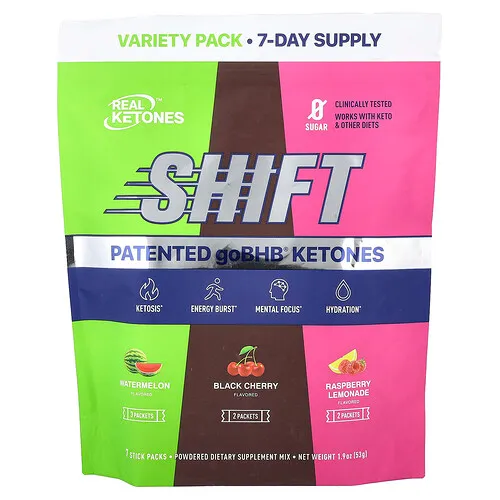 Real Ketones, Shift, Paquete surtido, Sandía, cereza negra y limonada con frambuesa, 7 sobrecitos, 53 g (1,9 oz)