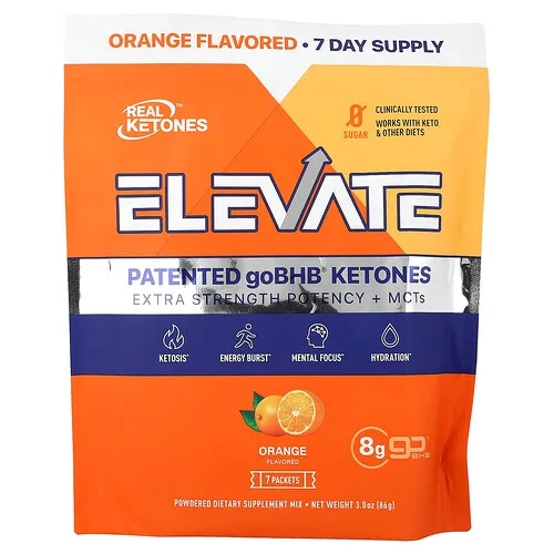 Real Ketones, Elevate, Naranja, 7 sobres, 12,3 g (0,43 oz) cada uno