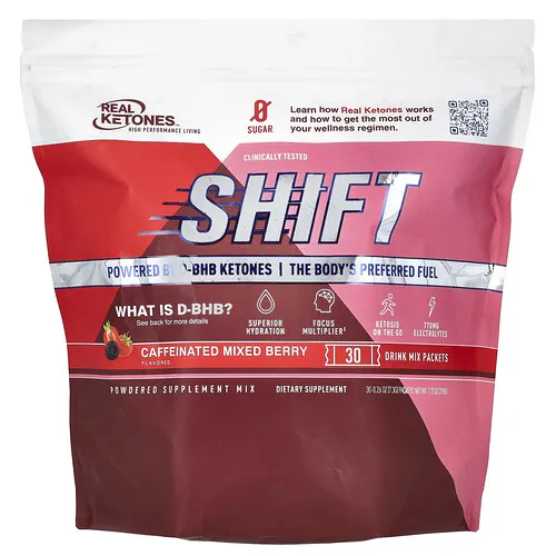 Real Ketones, Shift, Bayas mixtas con cafeína, 30 sobres, 7,3 g (0,26 oz) cada uno