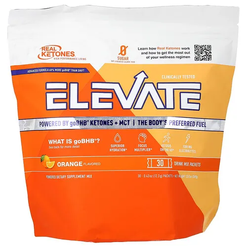Real Ketones, Elevate, Naranja, 30 sobres de mezcla para bebidas, 12,3 g (0,43 oz) cada uno
