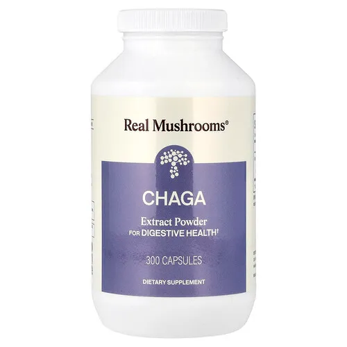 Real Mushrooms, Extracto de chaga en polvo, 300 cápsulas