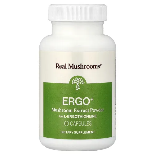 Real Mushrooms, ERGO + L-ergotioneína, 60 cápsulas