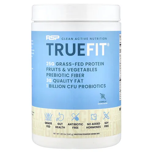 RSP Nutrition, TrueFit, Batido de proteína de suero de leche alimentado con pasturas con frutas y vegetales, Vainilla, 940 g (2 lb)