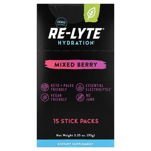 Redmond, Re-Lyte, Mezcla de electrolitos, Bayas mixtas, 15 sobrecitos, 6.3 g (0.22 oz) cada uno
