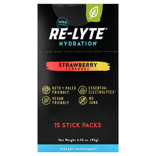Redmond, Re-Lyte®, Hidratación, Limonada de fresa, 15 sobrecitos, 6,3 g (0,24 oz) cada uno