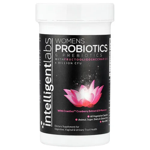 Intelligent Labs, Probióticos y prebióticos con fructooligosacáridos para mujeres, 60 cápsulas vegetales