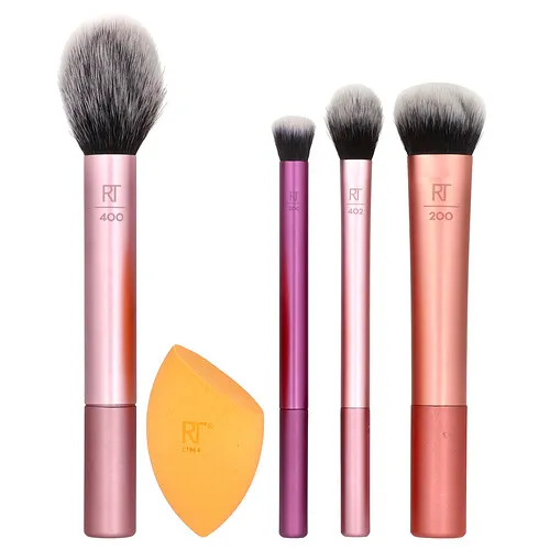 Real Techniques, Set de ingredientes esenciales para el uso diario, Rostro, contorno de ojos y mejillas, 5 piezas