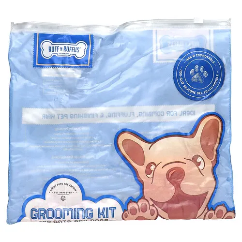 Ruff 'N Ruffus, Kit de aseo para perros y gatos, Azul, 1 asa llena de gel de silicona