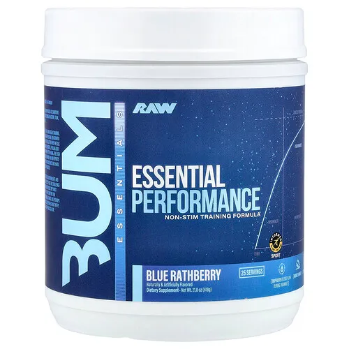 Raw Nutrition, Bum Essentials, Rendimiento esencial, Fórmula de entrenamiento sin estimulantes, Baya de baya azul, 618 g (21,8 oz)
