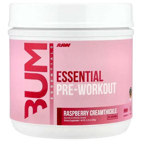 Raw Nutrition, Bum Essentials, Preentrenamiento esencial, Crema espesa de frambuesa, 408 g (14,39 oz)