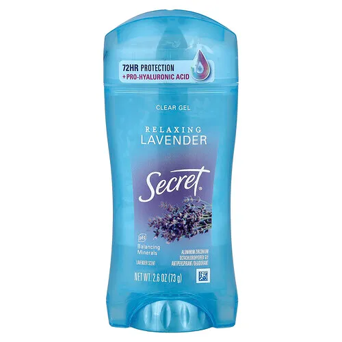 Secret, Antitranspirante y desodorante en barra transparente, Lavanda relajante, 73 g (2,6 oz)