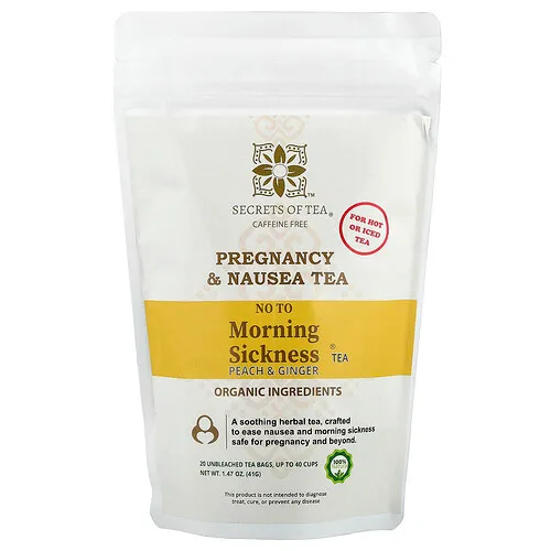 Secrets of Tea, Té No To Morning Sickness®, Melocotón y jengibre, Sin cafeína, 20 bolsitas de té sin blanquear, 41 g (1,47 oz)