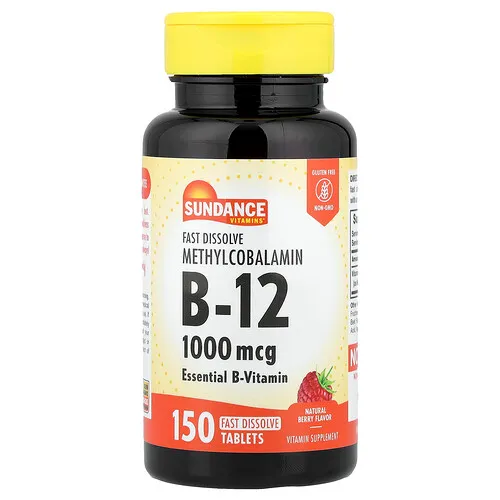 Sundance Vitamins, Metilcobalamina B12 de disolución rápida, Baya natural, 1000 mcg, 150 comprimidos de disolución rápida
