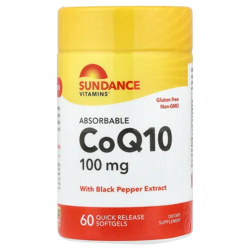 Sundance Vitamins, CoQ10 absorbible con extracto de pimienta negra, 60 cápsulas blandas de liberación rápida