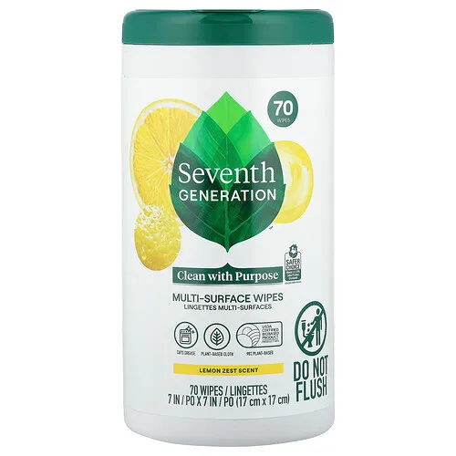 Seventh Generation, Toallitas para múltiples superficies, Lemon Zest`` 70 toallitas