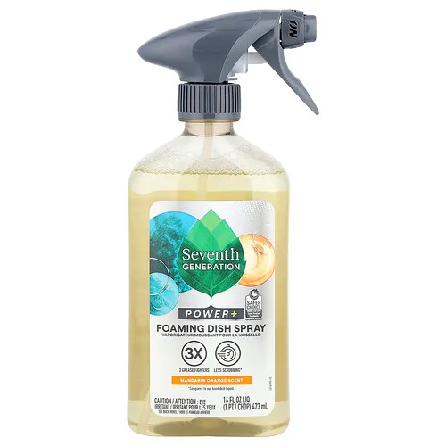 Seventh Generation, Power +, Spray espumoso para platos, Mandarina`` 473 ml (16 oz. Líq.)